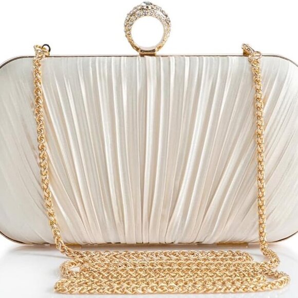 Women’s Satin Clutch Purse Pleated Evening Bag for Prom Weddings Parties - Picture 1 of 7